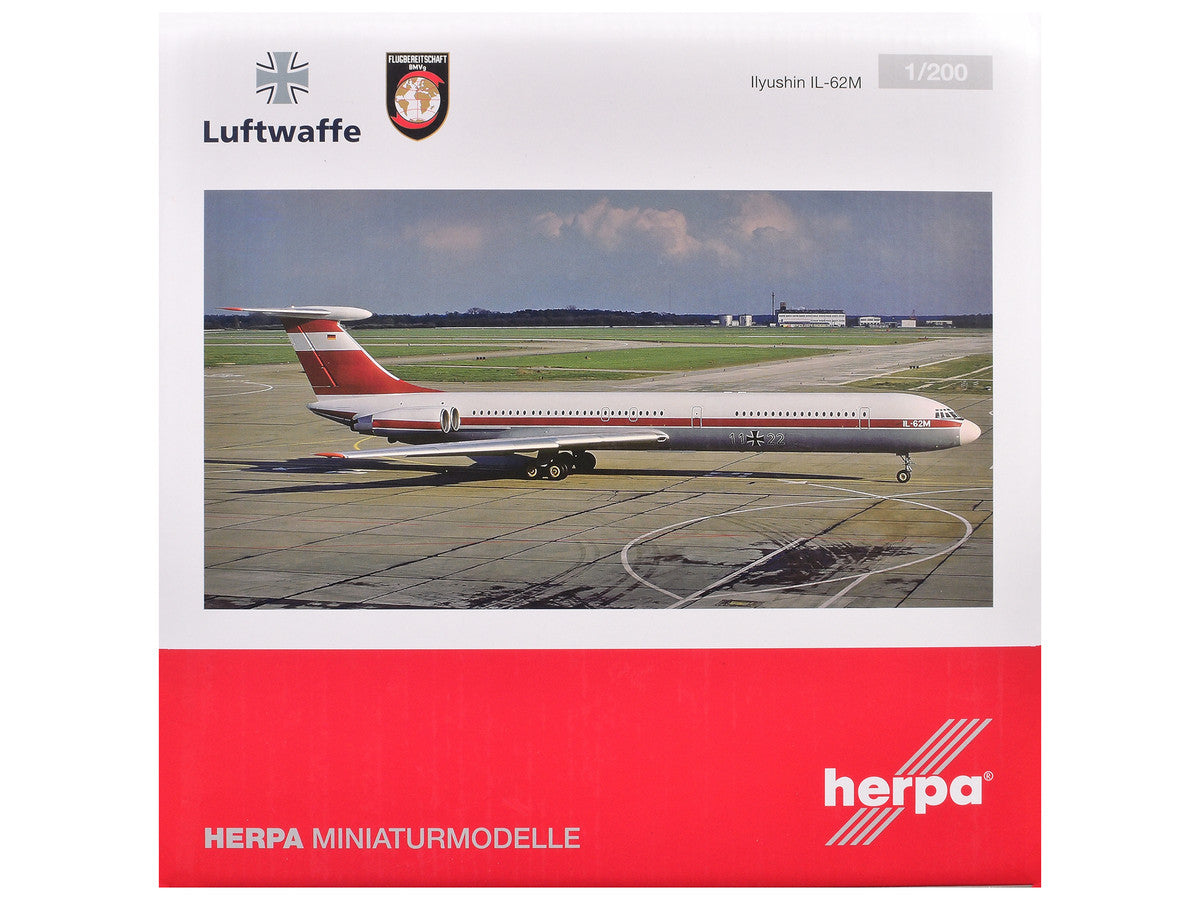 Ilyushin IL-62M Commercial Aircraft "German Luftwaffe" (11+22) White with Red Stripes 1/200 Diecast Model Airplane by Herpa LuxuryLifeWay Online Store