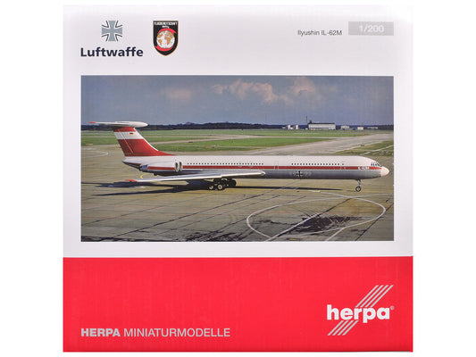 Ilyushin IL-62M Commercial Aircraft "German Luftwaffe" (11+22) White with Red Stripes 1/200 Diecast Model Airplane by Herpa LuxuryLifeWay Online Store