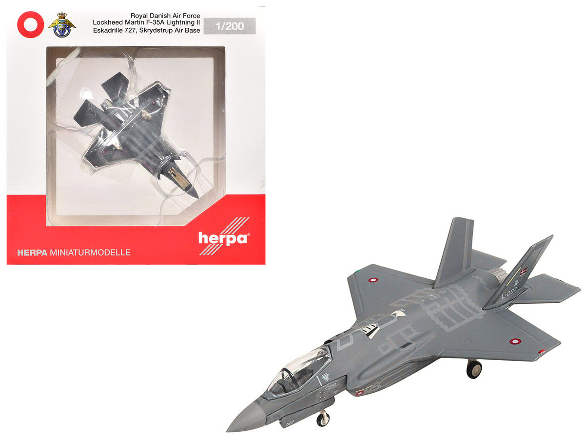 Lockheed Martin F-35A Lightning II Aircraft "Eskadrille 727 Skrydstrup Air Base" (L-007) Royal Danish Air Force 1/200 Diecast Model by Herpa LuxuryLifeWay Online Store