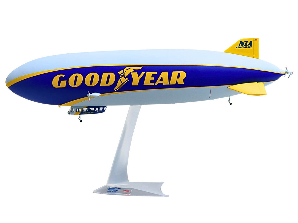 Zeppelin NT Aircraft "Goodyear Blimp - Wingfoot One" (N1A) Gray and Blue with Yellow Stripes 1/200 Diecast Model by Herpa LuxuryLifeWay Online Store