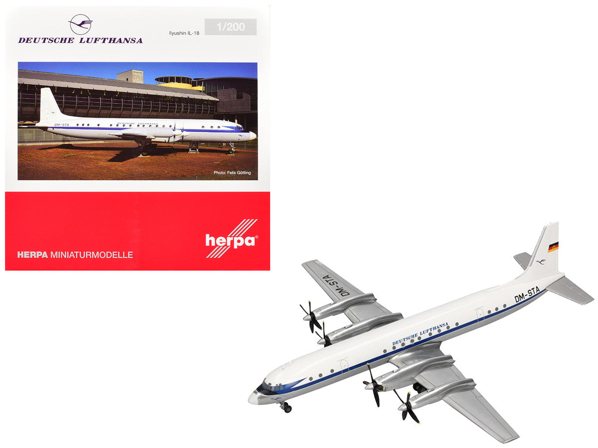 Ilyushin IL-18 Commercial Aircraft "Deutsche Lufthansa" (DM-STA) White with Blue Stripes 1/200 Diecast Model by Herpa LuxuryLifeWay Online Store