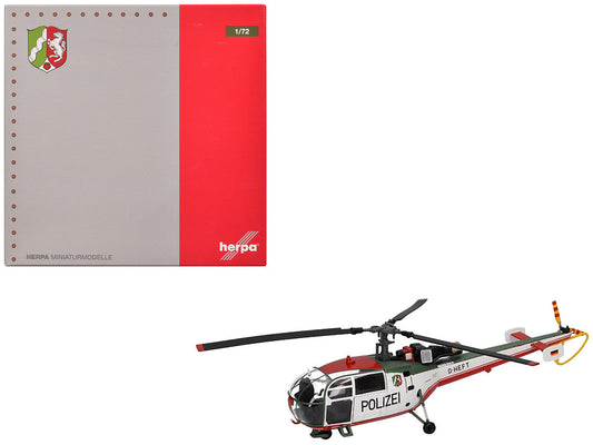 Aerospatiale Alouette III Helicopter "Polizeifliegerstaffel Nordrhein-Westfalen (Police Aviation Squadron North Rhine-Westphalia)" (D-HEFT) White with Red and Green Stripes 1/72 Diecast Model by Herpa LuxuryLifeWay Online Store