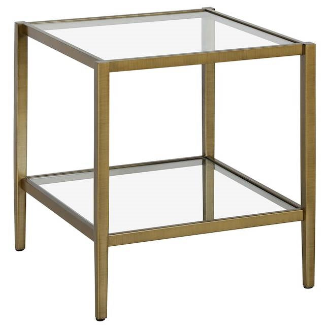 Square Side Table Gold Antique Brass Metal Glass Top Bottom Shelf Sofa Table LuxuryLifeWay Online Store
