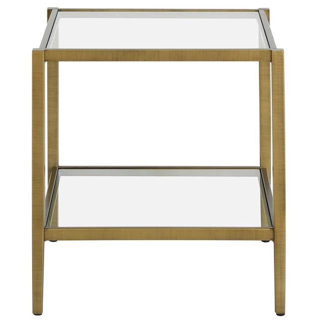 Square Side Table Gold Antique Brass Metal Glass Top Bottom Shelf Sofa Table LuxuryLifeWay Online Store