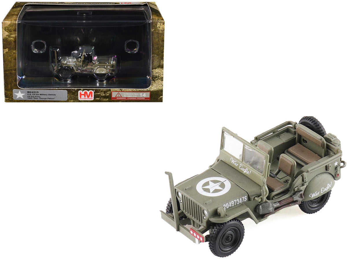 U.S. 1/4 ton Military Vehicle Olive Drab "Gen. George Patton US 3rd Army War Eagle" (1945) United States Army "Ground Power Series" 1/72 Diecast Model by Hobby Master LuxuryLifeWay Online Store
