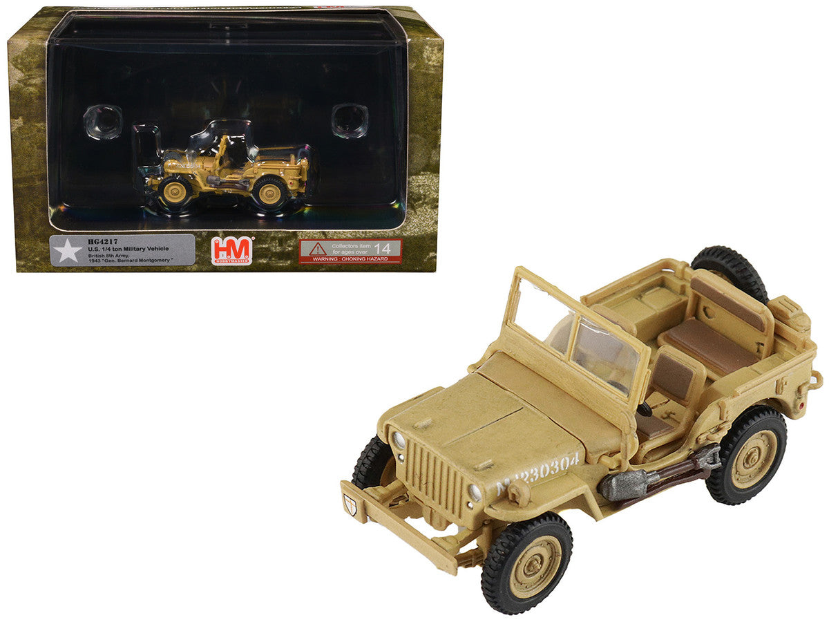 U.S. 1/4 ton Military Vehicle Desert Sand "British 8th Army Gen. Bernard Montgomery Sicily" (1943) Royal Army "Ground Power Series" 1/72 Diecast Model by Hobby Master LuxuryLifeWay Online Store