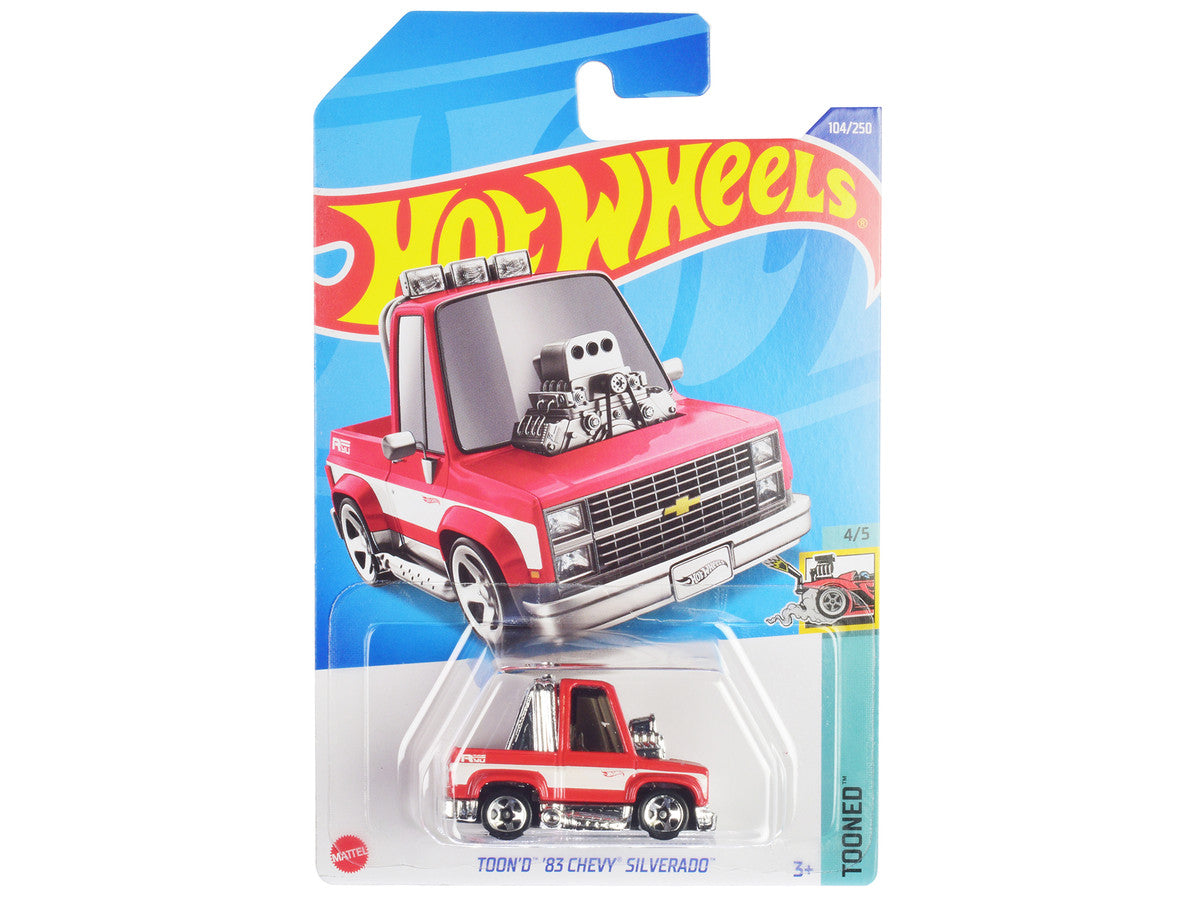 1983 Chevrolet Silverado "Toon'd" Pickup Truck Red and White "Tooned" Series Diecast Model Car by Hot Wheels LuxuryLifeWay Online Store