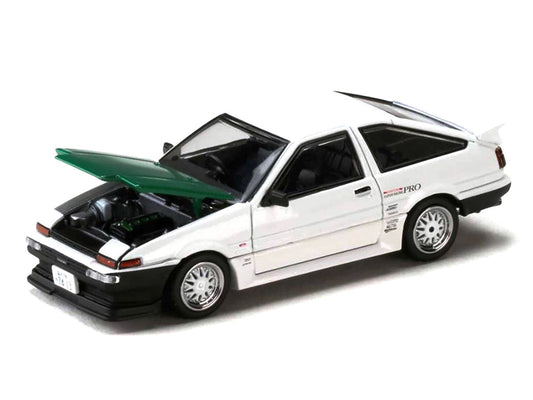 Toyota Sprinter Trueno (AE86) RHD (Right Hand Drive) "Keiichi Tsuchiya - Dori Dori Mesh Wheels" White with Green Carbon Hood 1/64 Diecast Model Car by Hobby Japan LuxuryLifeWay Online Store