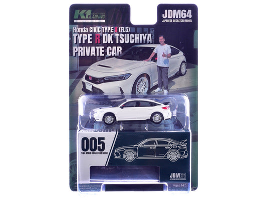 2025 Honda Civic Type R (FL5) RHD (Right Hand Drive) "DK Tsuchiya" White with Collectible Card "JDM64" Series 1/64 Diecast Model Car by Hobby Japan LuxuryLifeWay Online Store
