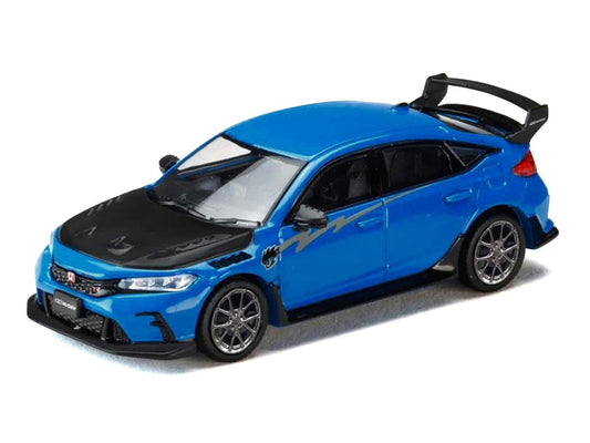 Honda Civic Type R (FL5) RHD (Right Hand Drive) Racing Blue Pearl with Carbon Hood "MUGEN Group B" (2025) "JDM64" Series 1/64 Diecast Model Car by Hobby Japan LuxuryLifeWay Online Store