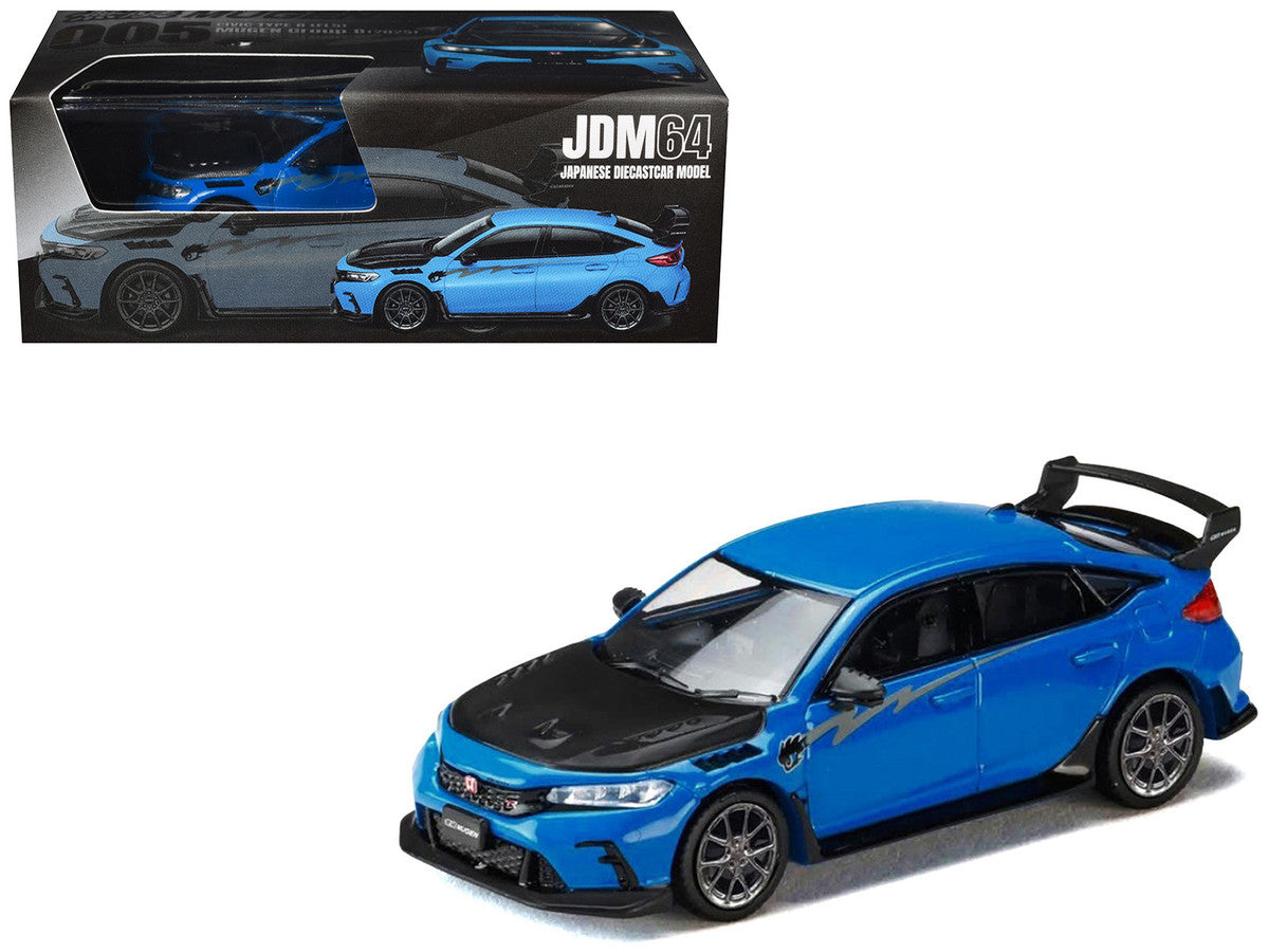 Honda Civic Type R (FL5) RHD (Right Hand Drive) Racing Blue Pearl with Carbon Hood "MUGEN Group B" (2025) "JDM64" Series 1/64 Diecast Model Car by Hobby Japan LuxuryLifeWay Online Store