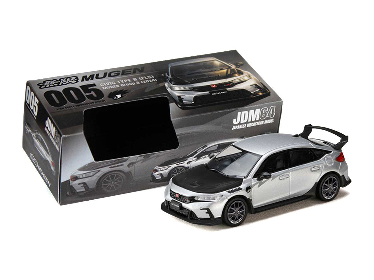 Honda Civic Type R (FL5) RHD (Right Hand Drive) Matt Silver Metallic with Carbon Hood "MUGEN Group B" (2025) "JDM64" Series 1/64 Diecast Model Car by Hobby Japan LuxuryLifeWay Online Store