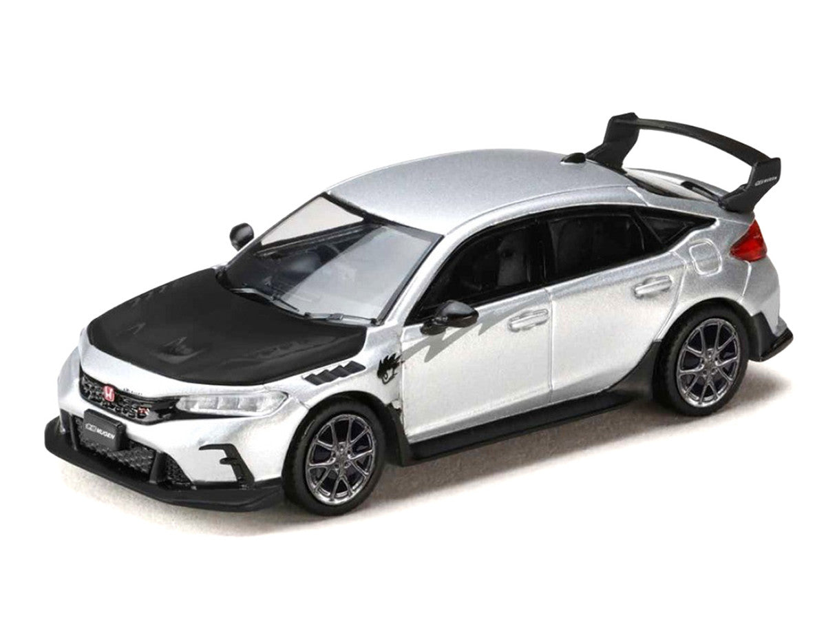 Honda Civic Type R (FL5) RHD (Right Hand Drive) Matt Silver Metallic with Carbon Hood "MUGEN Group B" (2025) "JDM64" Series 1/64 Diecast Model Car by Hobby Japan LuxuryLifeWay Online Store