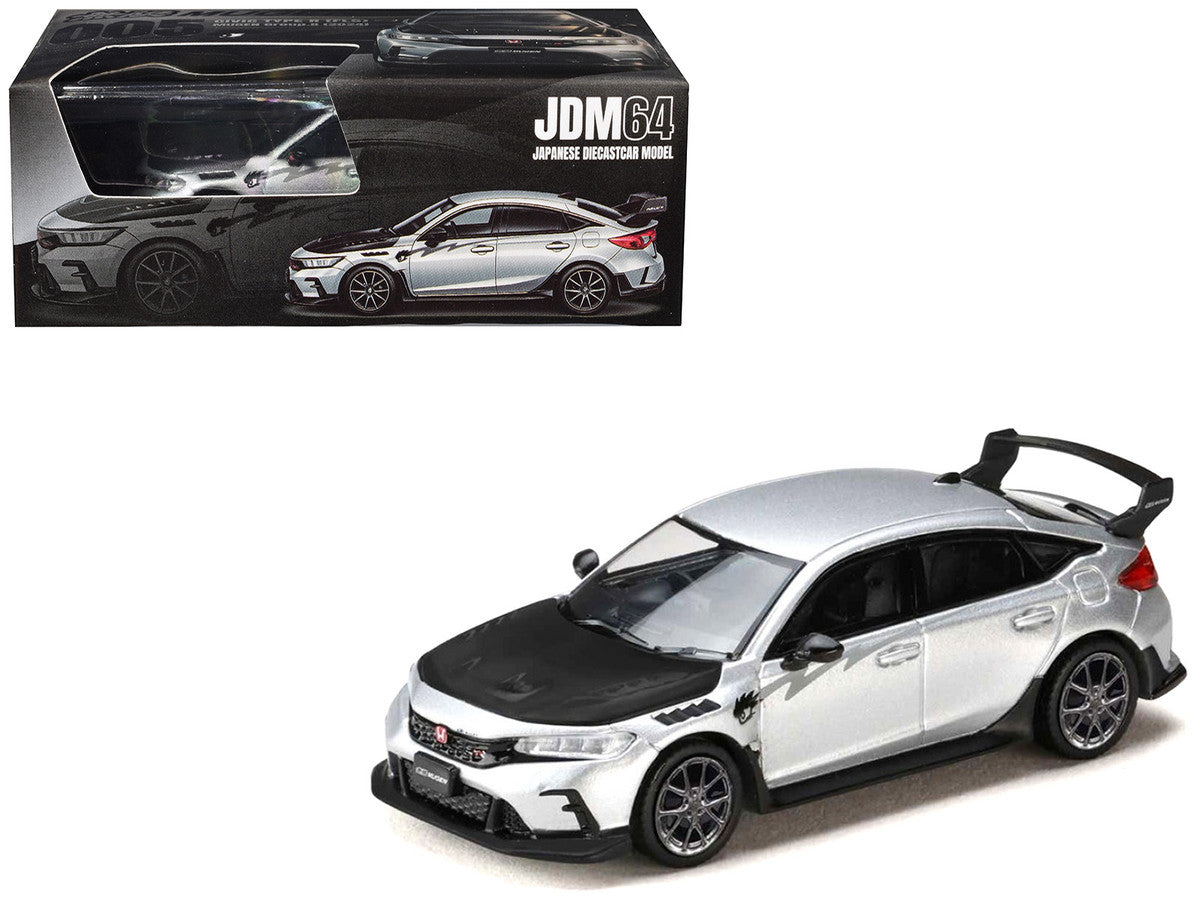 Honda Civic Type R (FL5) RHD (Right Hand Drive) Matt Silver Metallic with Carbon Hood "MUGEN Group B" (2025) "JDM64" Series 1/64 Diecast Model Car by Hobby Japan LuxuryLifeWay Online Store