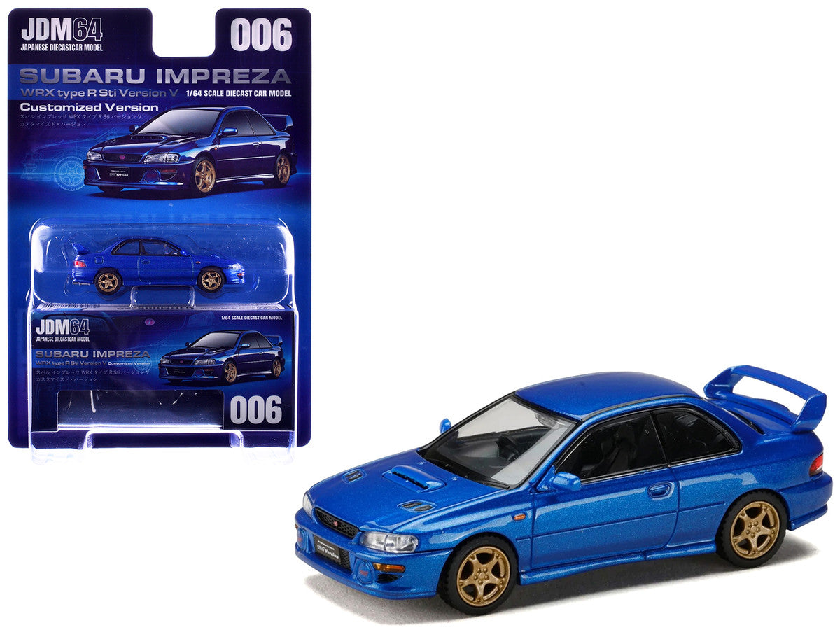 Subaru Impreza WRX Type R Sti Version V RHD (Right Hand Drive) Sonic Blue Mica "JDM64" Series 1/64 Diecast Model Car by Hobby Japan LuxuryLifeWay Online Store