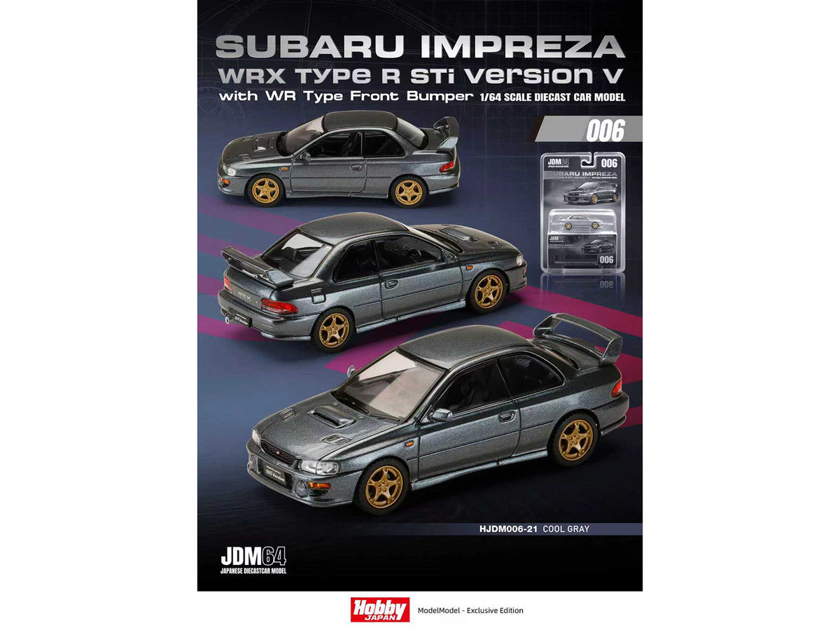 Subaru Impreza WRX Type R Sti Version V RHD (Right Hand Drive) Cool Gray Metallic "JDM64" Series 1/64 Diecast Model Car by Hobby Japan LuxuryLifeWay Online Store