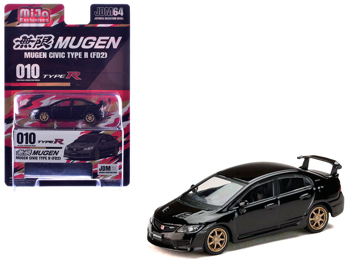 Honda Mugen Civic Type R (FD2) RHD (Right Hand Drive) Crystal Black Pearl with Gold Wheels "JDM64" Series 1/64 Diecast Model Car by Hobby Japan LuxuryLifeWay Online Store