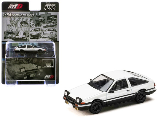 Toyota Sprinter Trueno (AE86) RHD (Right Hand Drive) White with Black Stripes "Takumi Fujiwara VS Takeshi Nakazato - Initial D" (1995-2013) Manga with Collectible Cards "Diorama Set Series" 1/64 Diecast Model Car by Hobby Japan LuxuryLifeWay Online Store