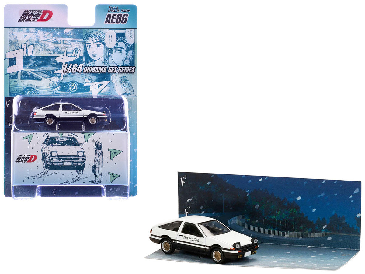 Toyota Sprinter Trueno (AE86) RHD (Right Hand Drive) White with Black Stripes "Takumi Fujiwara & Natsuki Mogi - Initial D" (1995-2013) Manga "Diorama Set Series" 1/64 Diecast Model Car by Hobby Japan LuxuryLifeWay Online Store