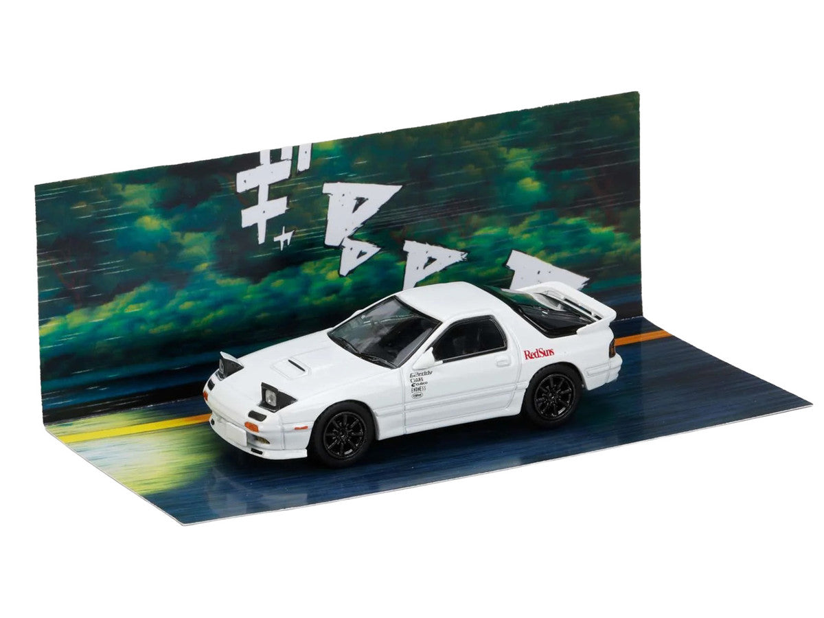 Mazda RX-7 (FC3S) RHD (Right Hand Drive) "RedSuns" White "Ryosuke Takahashi VS Kyoichi Sudou - Initial D" (1995-2013) Manga "Diorama Set Series" 1/64 Diecast Model Car by Hobby Japan LuxuryLifeWay Online Store