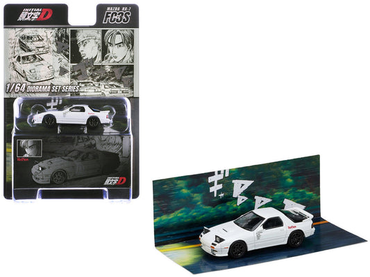 Mazda RX-7 (FC3S) RHD (Right Hand Drive) "RedSuns" White "Ryosuke Takahashi VS Kyoichi Sudou - Initial D" (1995-2013) Manga "Diorama Set Series" 1/64 Diecast Model Car by Hobby Japan LuxuryLifeWay Online Store