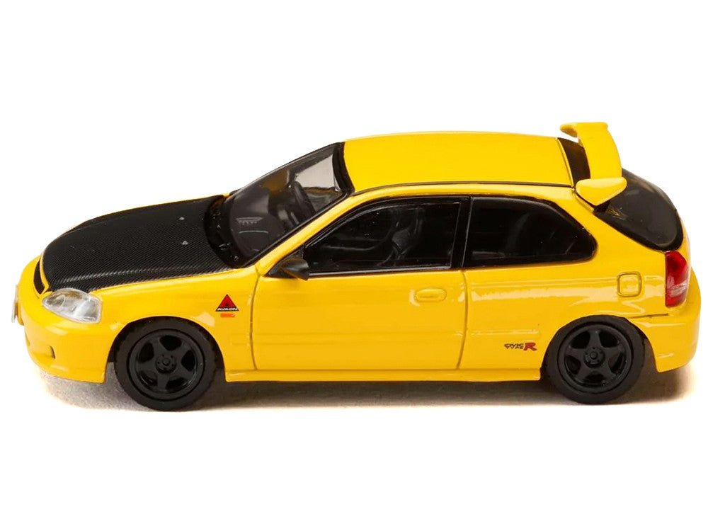 Honda Civic (EK9) RHD (Right Hand Drive) Yellow with Carbon Hood "Initial D" (1995-2013) Manga "Diorama Set Series" 1/64 Diecast Model car by Hobby Japan LuxuryLifeWay Online Store