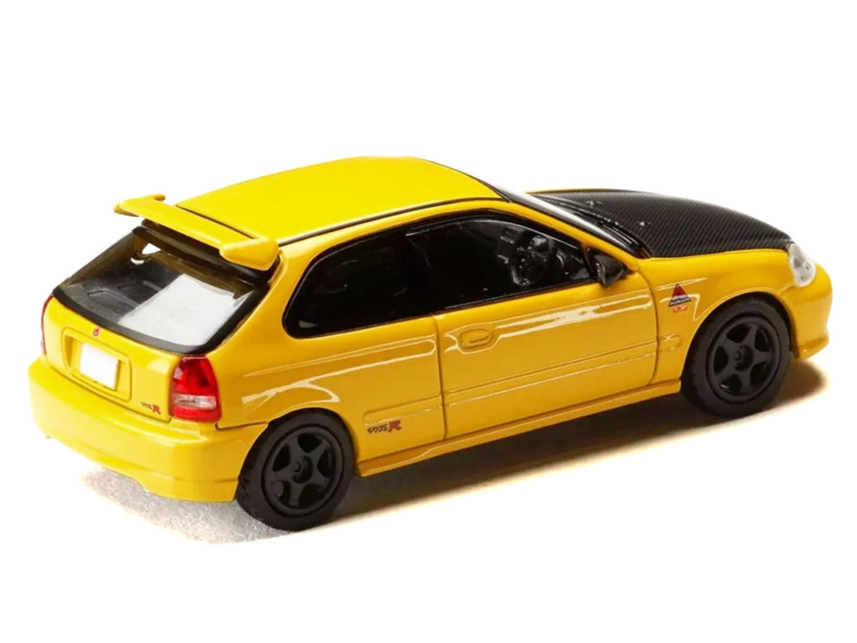 Honda Civic (EK9) RHD (Right Hand Drive) Yellow with Carbon Hood "Initial D" (1995-2013) Manga "Diorama Set Series" 1/64 Diecast Model car by Hobby Japan LuxuryLifeWay Online Store