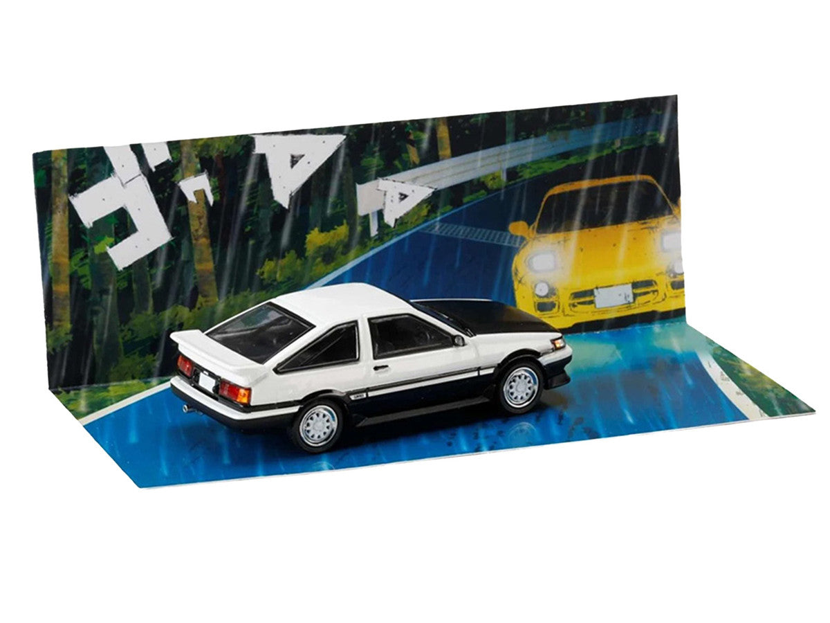 Toyota Corolla Levin (AE86) RHD (Right Hand Drive) White with Carbon Hood "Initial D" (1995-2013) Manga "Diorama Set Series" 1/64 Diecast Model Car by Hobby Japan LuxuryLifeWay Online Store