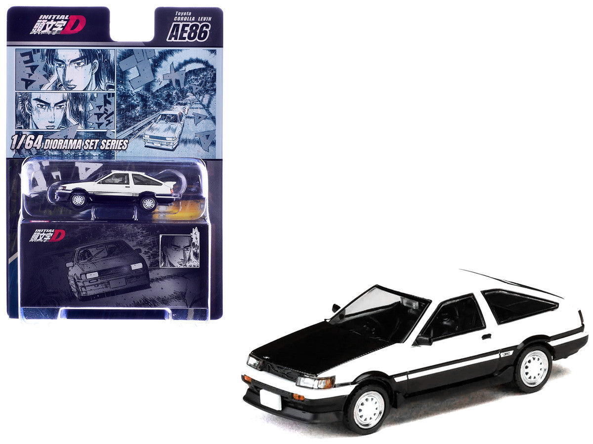 Toyota Corolla Levin (AE86) RHD (Right Hand Drive) White with Carbon Hood "Initial D" (1995-2013) Manga "Diorama Set Series" 1/64 Diecast Model Car by Hobby Japan LuxuryLifeWay Online Store