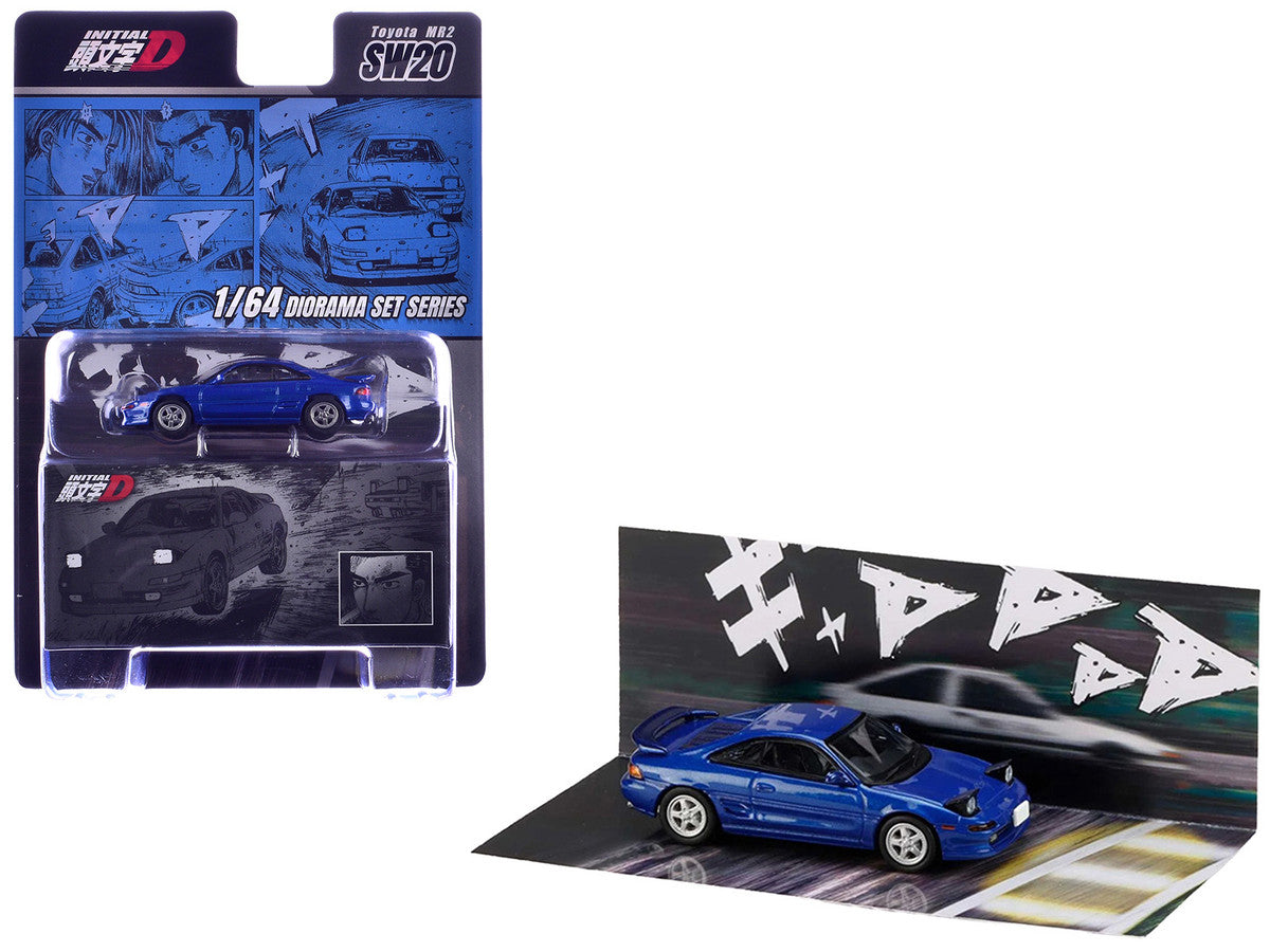 Toyota MR2 (SW20) RHD (Right Hand Drive) Blue Metallic "Kai Kogashiwa VS Takumi Fujiwara - Initial D" (1995-2013) Manga "Diorama Set Series" 1/64 Diecast Model Car by Hobby Japan LuxuryLifeWay Online Store