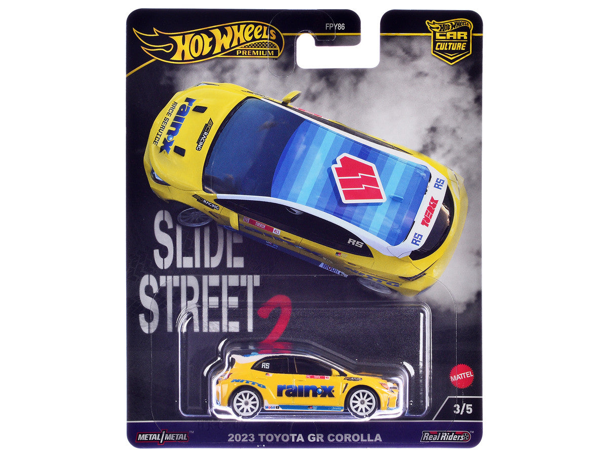 2023 Toyota GR Corolla "Rain X" Yellow "Slide Street 2" Series Diecast Model Car by Hot Wheels LuxuryLifeWay Online Store