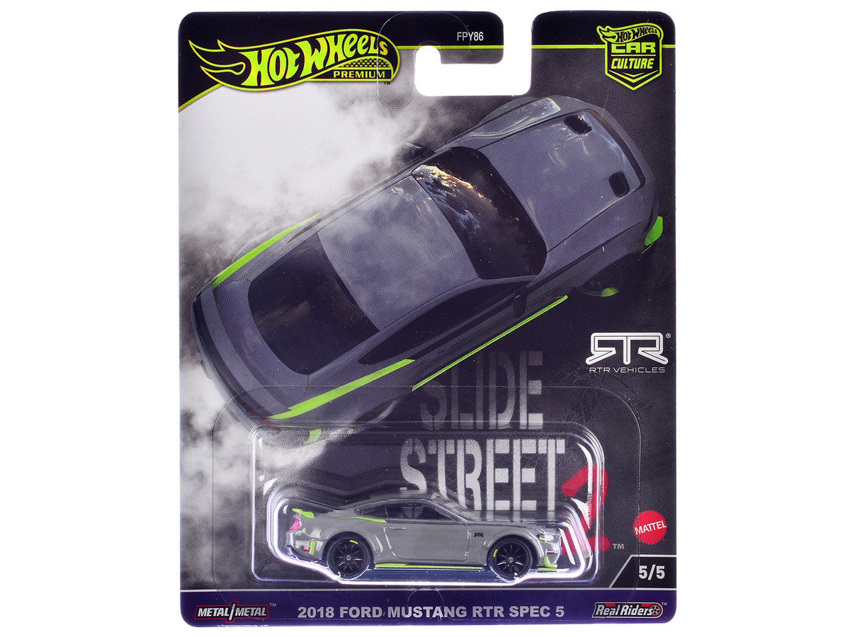 2018 Ford Mustang RTR Spec 5 Gray "Slide Street 2" Series Diecast Model Car by Hot Wheels LuxuryLifeWay Online Store