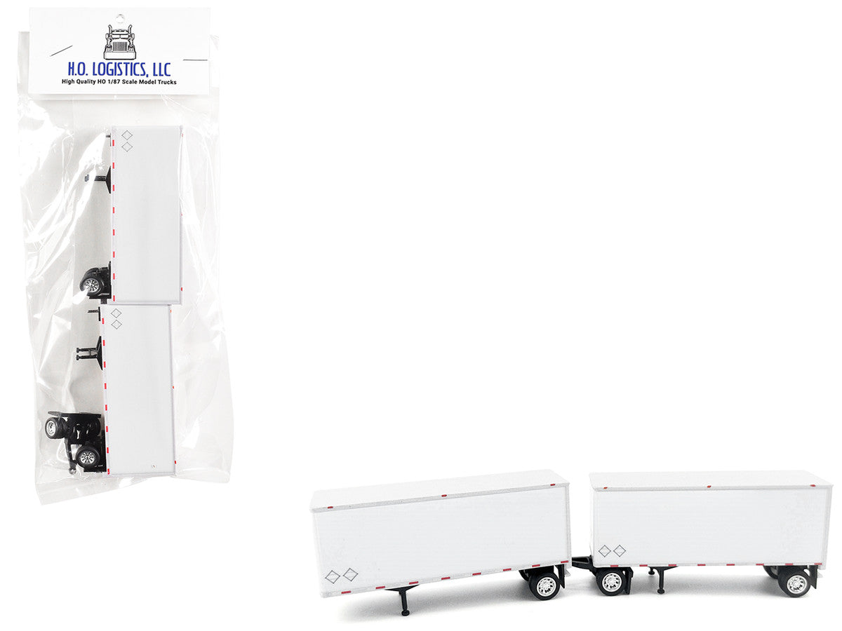 28' Dry Van Double Pup Trailers White Set of 2 pieces 1/87 (HO) Scale Plastic Model by HO Logistics LuxuryLifeWay Online Store
