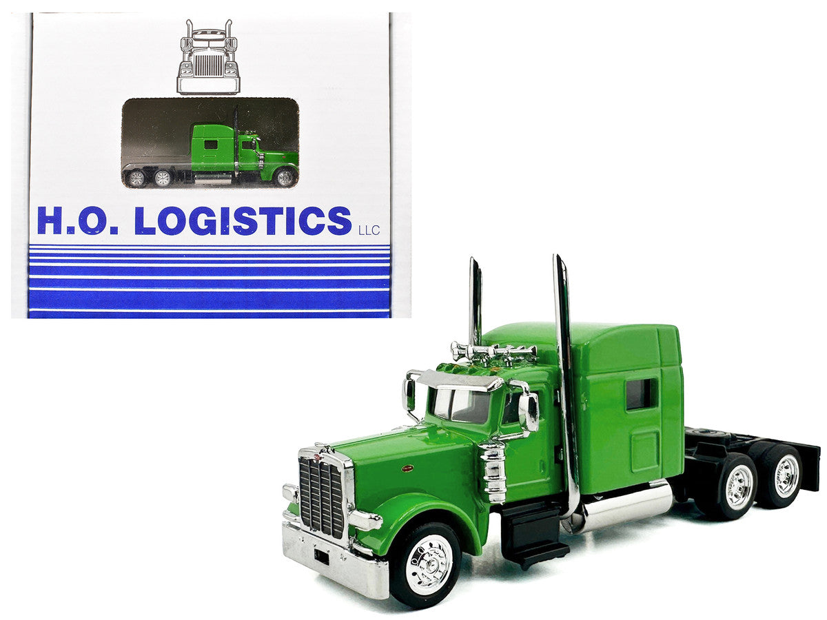 Peterbilt 389 Truck Tractor with Sleeper Cab Lime Green and Low Boy Flatbed Trailer Black Combo Set 1/87 (HO) Plastic Model Car by HO Logistics LuxuryLifeWay Online Store