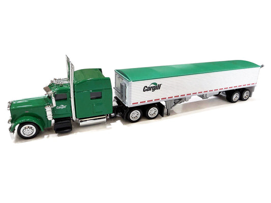 Peterbilt 389 Truck Tractor with Sleeper Cab "Cargill" Green and Covered Grain Trailer White with Green Tarp Combo Set 1/87 (HO) Plastic Model Car by HO Logistics LuxuryLifeWay Online Store