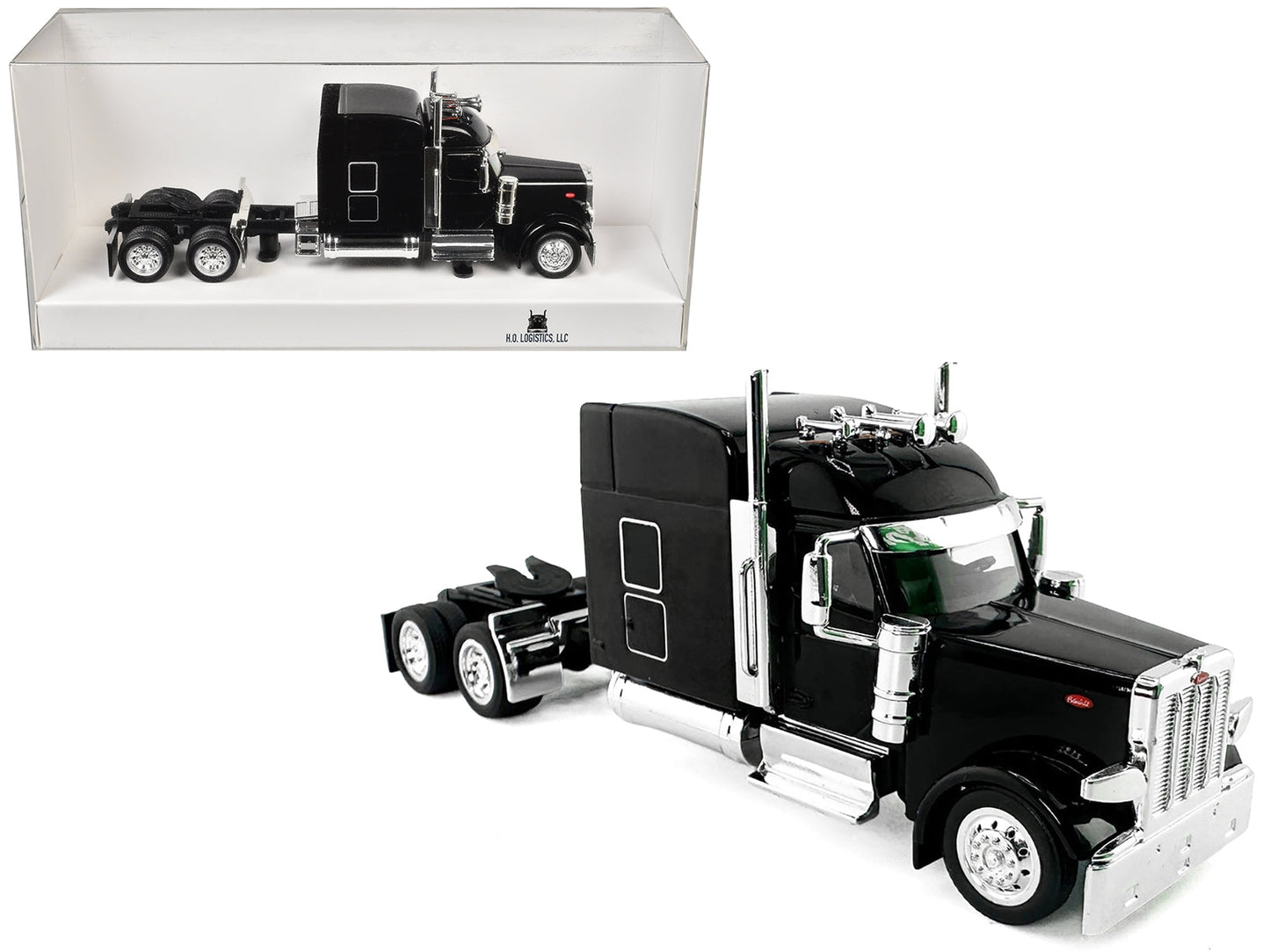 Peterbilt 589 with Stand Up Sleeper Cab Black 1/87 (HO) Plastic Model Car by HO Logistics