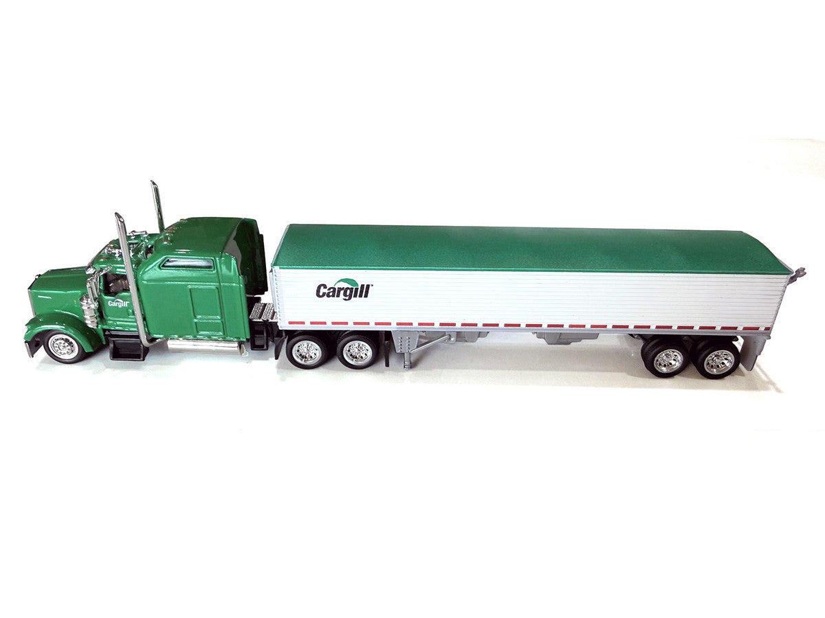 Kenworth W900L Truck Tractor with Sleeper Cab "Cargill" Green and Covered Grain Trailer White with Green Tarp Combo Set 1/87 (HO) Plastic Model Car by HO Logistics LuxuryLifeWay Online Store