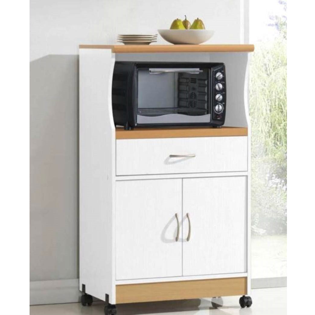 White Kitchen Utility Cabinet Microwave Cart with Caster Wheels LuxuryLifeWay Online Store