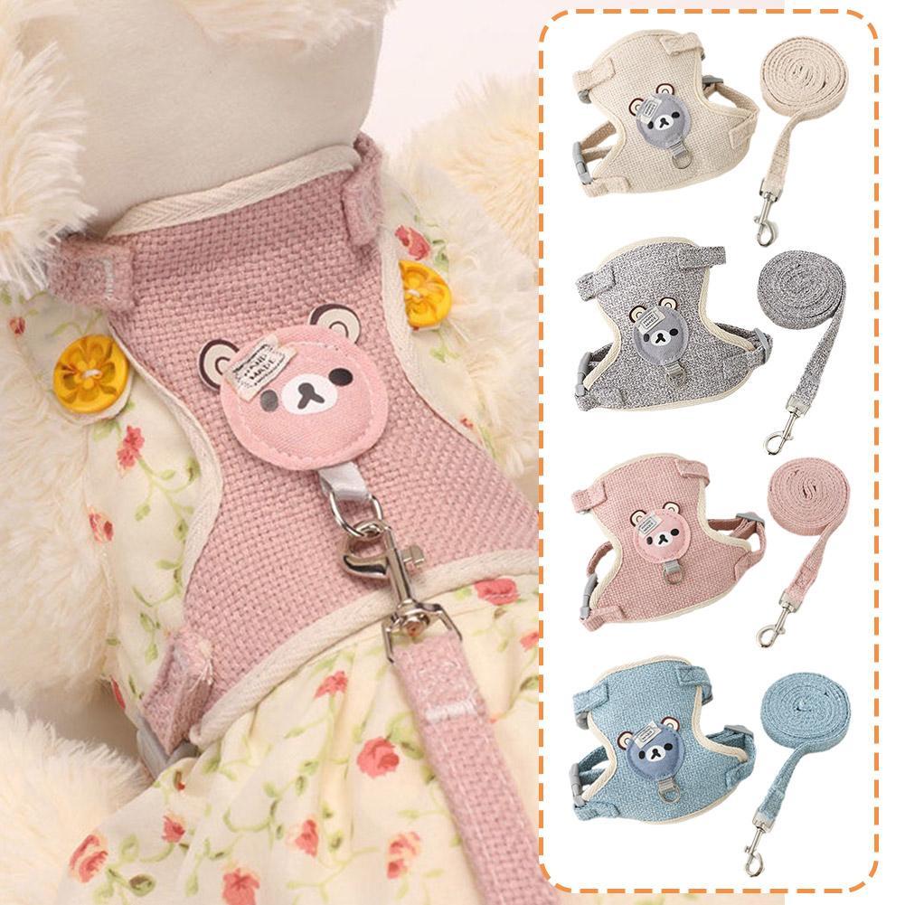 Cat Dog Harness with Lead Leash Adjustable Vest Mesh Breathable Adjustable Chest Harness Outdoor Walking Cat Pet Supplies Pi-Mart