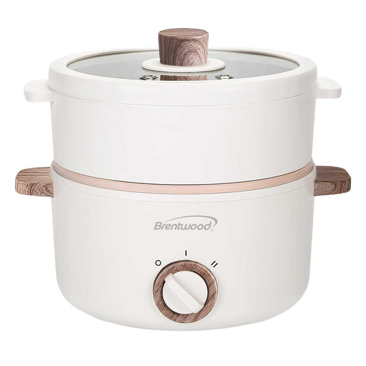 Brentwood 1.5-Liter Multi-Function Electric Hot Pot Cooker in White LuxuryLifeWay Online Store