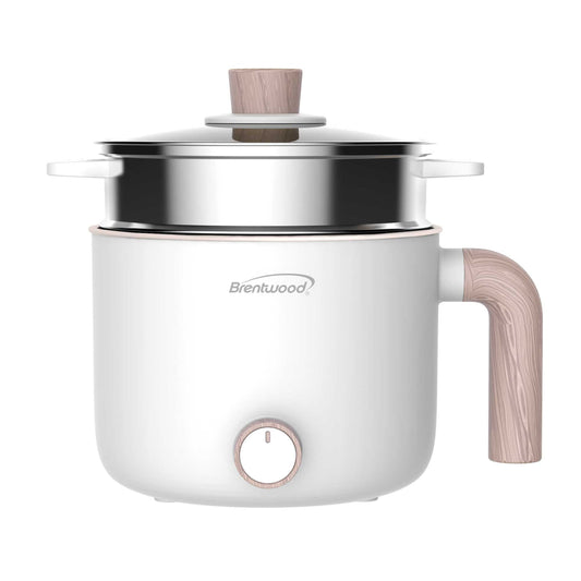 Brentwood 1.5 Liter Multi-Function Electric Hot Pot Cooker in White with Ceramic Non-Stick Ceramic Coating and Stainless-Steel Food Steamer LuxuryLifeWay Online Store