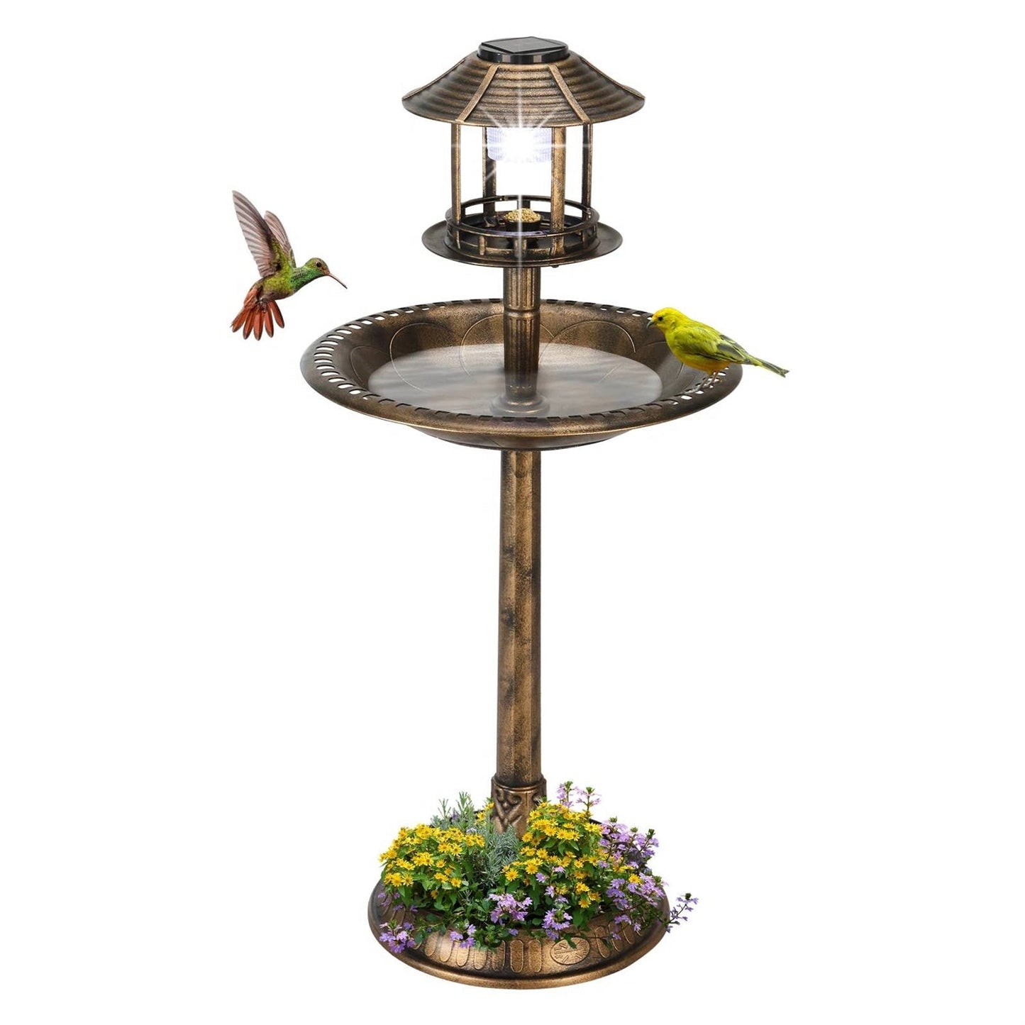 Outdoor Garden Birdbath in Bronze Finish with Solar Light LuxuryLifeWay Online Store