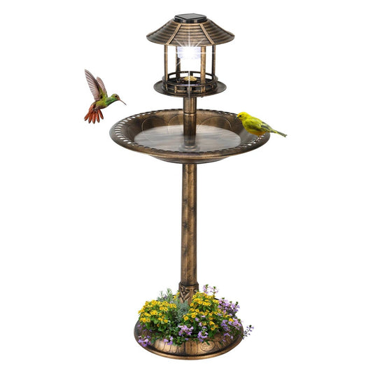 Outdoor Garden Birdbath in Bronze Finish with Solar Light LuxuryLifeWay Online Store