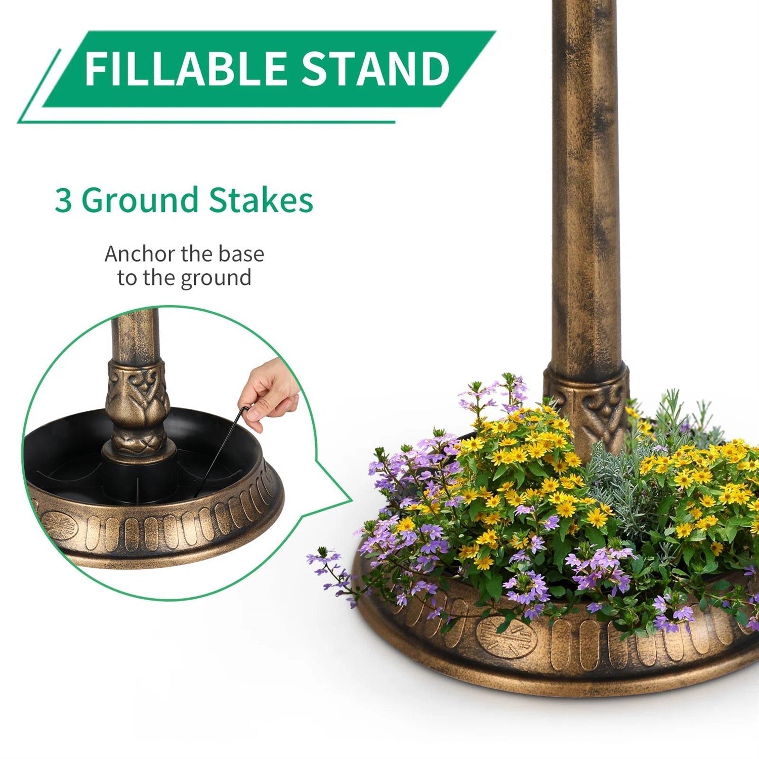 Outdoor Garden Birdbath in Bronze Finish with Solar Light LuxuryLifeWay Online Store