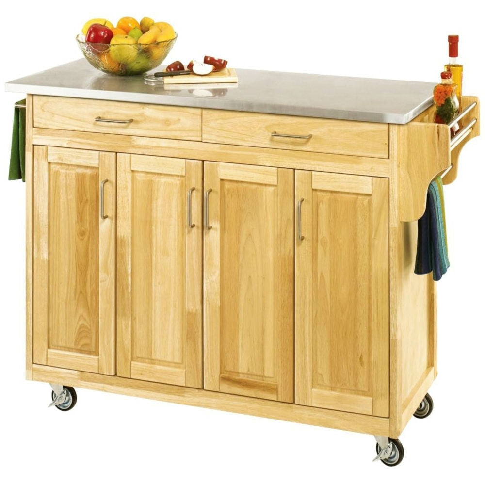 Stainless Steel Top Wooden Kitchen Cart Island with Casters LuxuryLifeWay Online Store