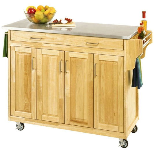Stainless Steel Top Wooden Kitchen Cart Island with Casters LuxuryLifeWay Online Store