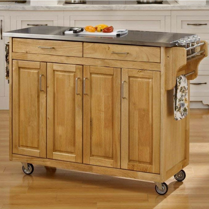 Stainless Steel Top Wooden Kitchen Cart Island with Casters LuxuryLifeWay Online Store