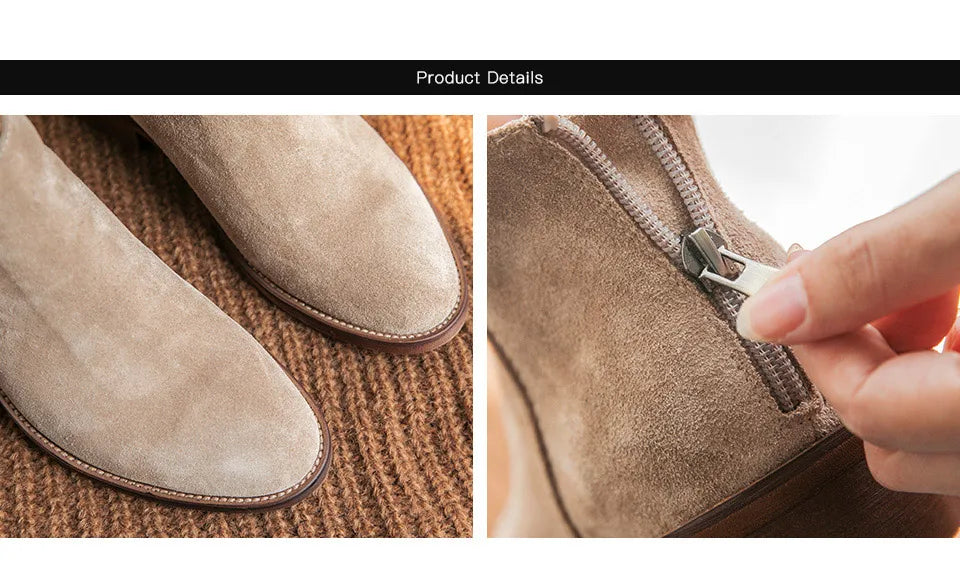 BEAUTODAY Suede Ankle Boots Women Soft Cow Leather Back Zip V-shape Ladies Autumn Winter Boots Handmade 03274 Pi-Mart