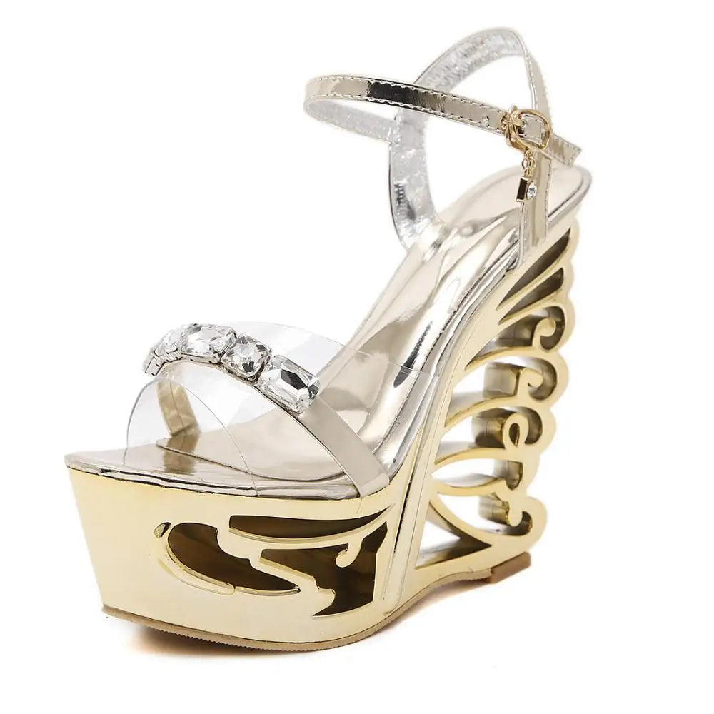 PU leather Strange Style Platform Sandals Women customized Heel Wedges Shoes Big Size Rivet High Heel  Gladiator Sandals LadyShow.Store