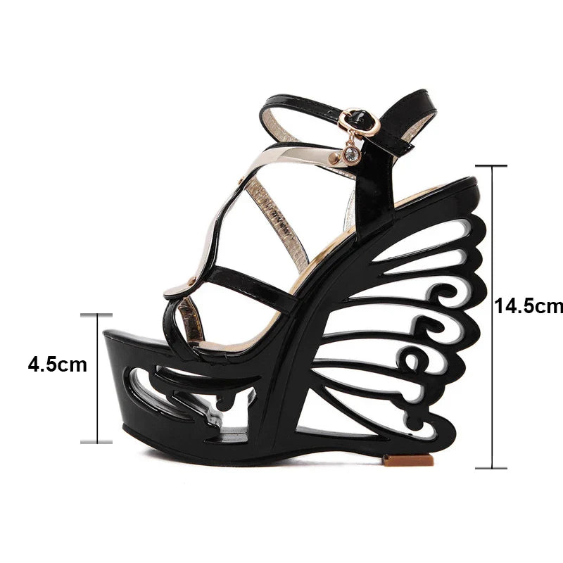 PU leather Strange Style Platform Sandals Women customized Heel Wedges Shoes Big Size Rivet High Heel  Gladiator Sandals LadyShow.Store